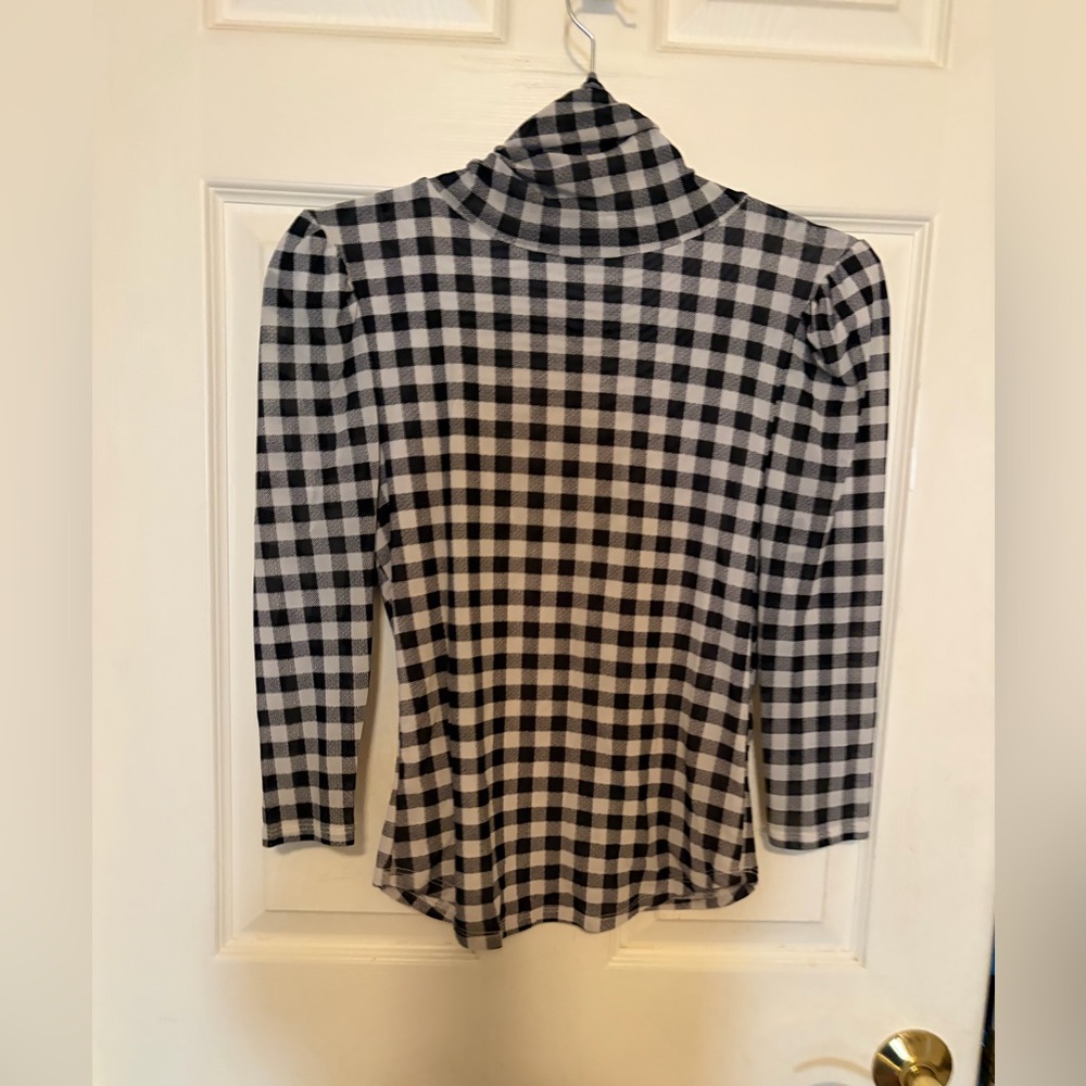 Free People Black & White Buffalo Plaid Turtleneck Tee